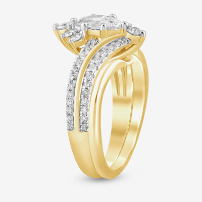 (I / Si2) Womens 1 CT. T.W. Lab Grown White Diamond 14K Gold Marquise Side Stone Bypass  Bridal Set