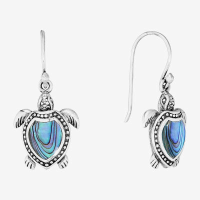 Bali Inspired Blue Abalone Sterling Silver Drop Earrings