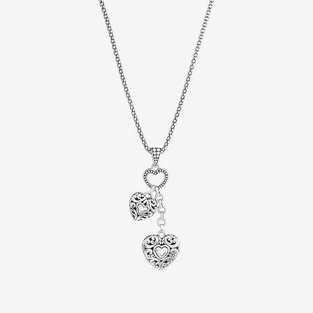Bali Inspired Womens Sterling Silver Heart Pendant Necklace, One Size