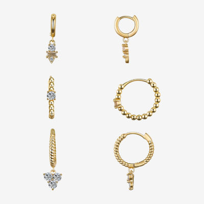Silver Reflections Womens Cubic Zirconia 10K Gold Over Brass 3 Pair Earring Set