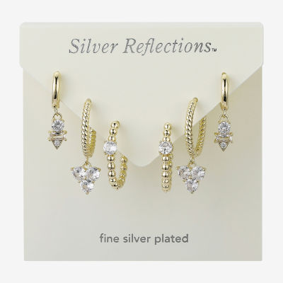 Silver Reflections Womens Cubic Zirconia 10K Gold Over Brass 3 Pair Earring Set