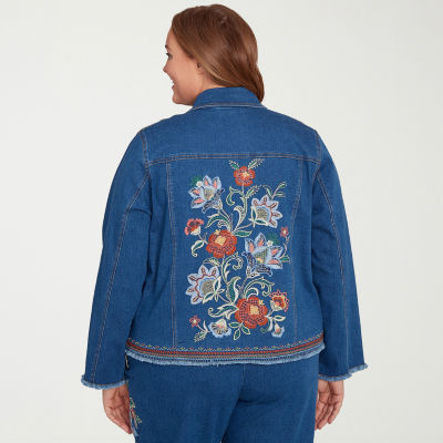 Alfred Dunner El Paso Womens Plus Denim Embroidered Lightweight Jacket