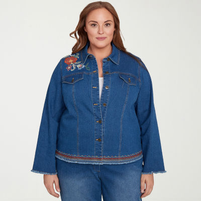 Alfred Dunner El Paso Womens Plus Denim Embroidered Lightweight Jacket