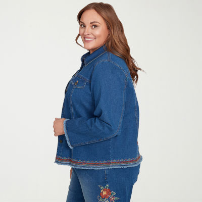 Alfred Dunner El Paso Womens Plus Denim Embroidered Lightweight Jacket