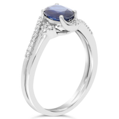Womens 1/8 CT. T.W. Genuine Blue Sapphire 10K Gold Oval Cocktail Ring
