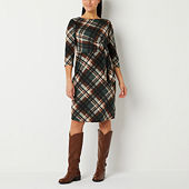 R & K Originals Long Sleeve Plaid Swing Dresses, Color: Hunter Multi -  JCPenney