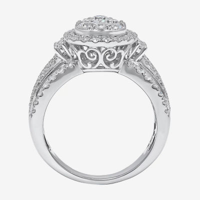 2 CT.T.W. Natural Diamond Pear Shape Side Stone Halo Engagement Ring 10K or 14K White Gold