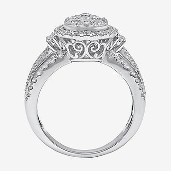 Halo Pear Shaped Engagement Ring Split Shank, 4.4 ct J VS2 GIA 14K White Gold