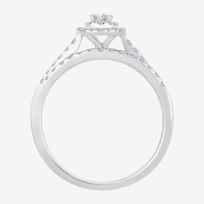 Oval 1/2 CT.T.W. Natural Diamond Side Stone Halo Bridal Set 10K or 14K White Gold