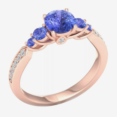 Modern Bride Gemstone Womens 1/10 CT. T.W. Genuine Blue Tanzanite 10K Rose Gold Round Side Stone Engagement Ring