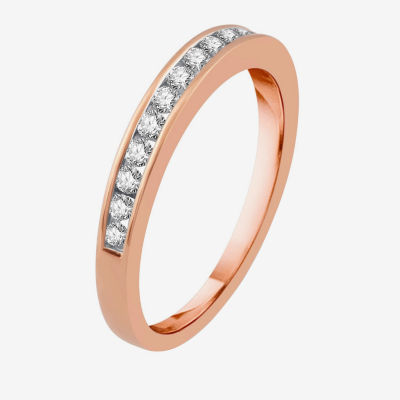 Classic Collection Womens 3MM 1/4 CT. T.W. Natural White Diamond 10K Rose Gold Wedding Band