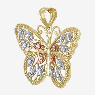 10K Tri-Tone Gold Butterfly Pendant