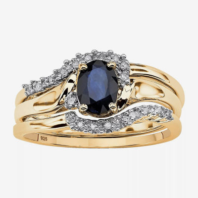 DiamonArt® Womens 1 1/10 CT. T.W.  Genuine Blue Sapphire 18K Gold Over Silver Oval Bridal Set