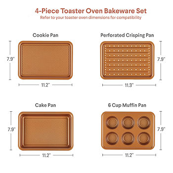 4 pc Nonstick Bakeware Toaster Oven Set Cookie Sheet Muffin Tin