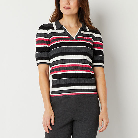 Liz Claiborne Womens Elbow Sleeve Striped Pullover Sweater, Color ...