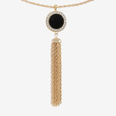 Monet Jewelry Velvet And Gold Tone Tassle 30 Inch Rolo Round Pendant Necklace