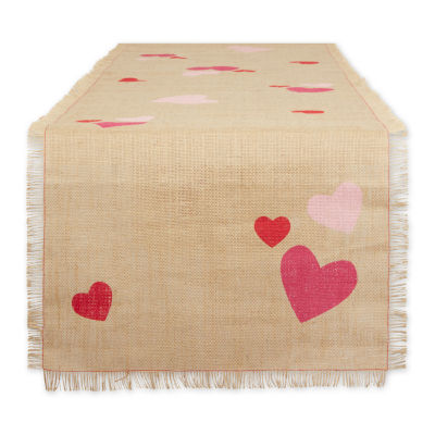 Design Imports Hearts Printed Jute Table Runner