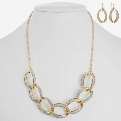 Monet Jewelry Two Tone Link Collar Necklace And Drop Earring 2-pc. Jewelry Set