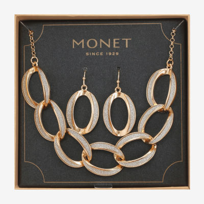 Monet Jewelry Two Tone Link Collar Necklace And Drop Earring 2-pc. Jewelry Set