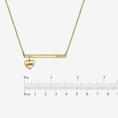 Personalized 10K Yellow Gold Name Bar Necklace with Heart Charm