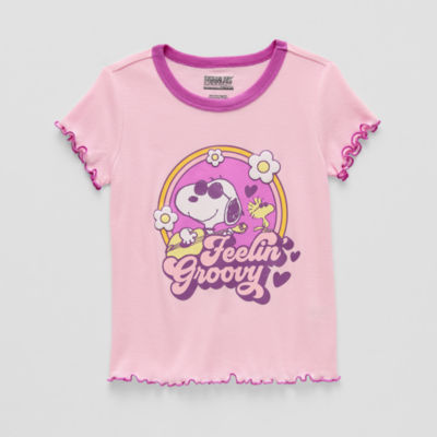 Little & Big Girls Lettuce Edge Round Neck Short Sleeve Snoopy Graphic T-Shirt