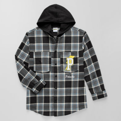 Little & Big Boys Hooded Long Sleeve Pokeman Flannel Shirt