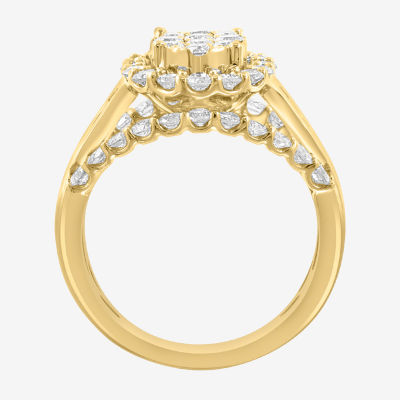 Effy Final Call Womens 2 CT. T.W. Natural White Diamond 14K Gold Halo Side Stone Cocktail Ring