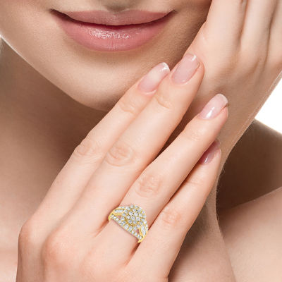 Effy Final Call Womens 2 CT. T.W. Natural White Diamond 14K Gold Halo Side Stone Cocktail Ring