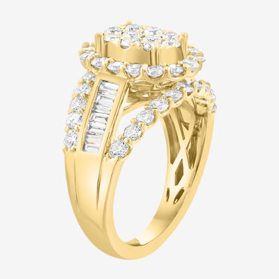 Effy Final Call Womens 2 CT. T.W. Natural White Diamond 14K Gold Halo Side Stone Cocktail Ring