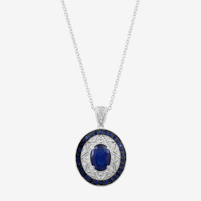 Effy Final Call Womens 1/10 CT. T.W. Genuine Blue Sapphire Sterling Silver Oval Pendant Necklace