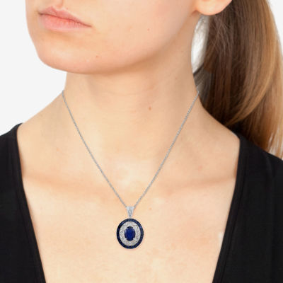 Effy Final Call Womens 1/10 CT. T.W. Genuine Blue Sapphire Sterling Silver Oval Pendant Necklace