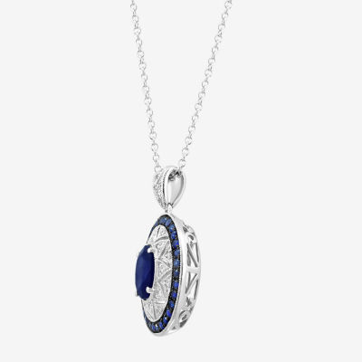 Effy Final Call Womens 1/10 CT. T.W. Genuine Blue Sapphire Sterling Silver Oval Pendant Necklace