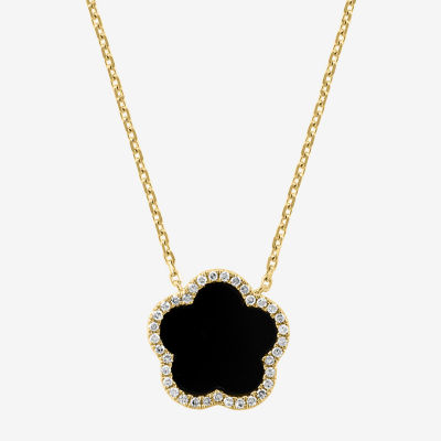 Effy Final Call Womens 1/6 CT. T.W. Genuine Black Onyx 14K Gold Clover Pendant Necklace