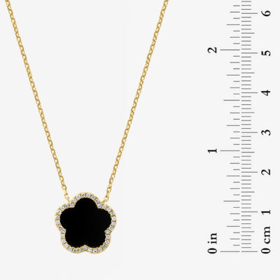 Effy Final Call Womens 1/6 CT. T.W. Genuine Black Onyx 14K Gold Clover Pendant Necklace