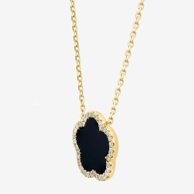 Effy Final Call Womens 1/6 CT. T.W. Genuine Black Onyx 14K Gold Clover Pendant Necklace