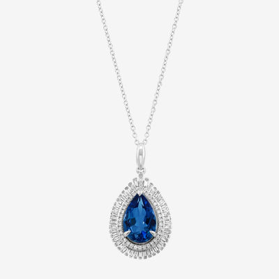 Effy Final Call Womens 3/8 CT. T.W. Genuine Blue Topaz 14K White Gold Pear Pendant Necklace