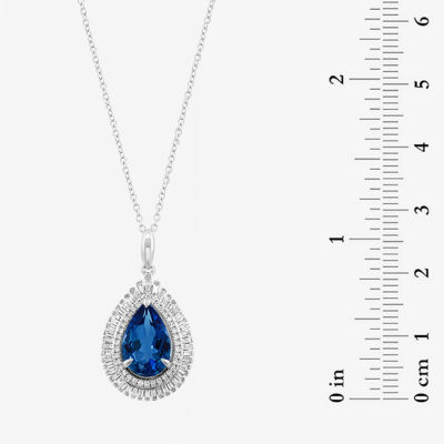 Effy Final Call Womens 3/8 CT. T.W. Genuine Blue Topaz 14K White Gold Pear Pendant Necklace