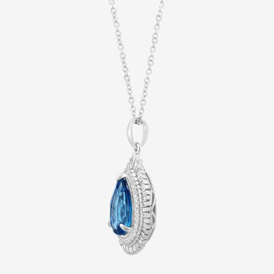 Effy Final Call Womens / CT. T.W. Genuine Blue Topaz 14K Gold 14K White Gold Pear Pendant Necklace