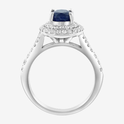 Effy Final Call Womens 3/4 CT. T.W. Genuine Blue Sapphire 14K White Gold Oval Cocktail Ring