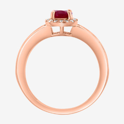 Effy Final Call Womens 1/10 CT. T.W. Genuine Red Ruby 14K Rose Gold Oval Cocktail Ring