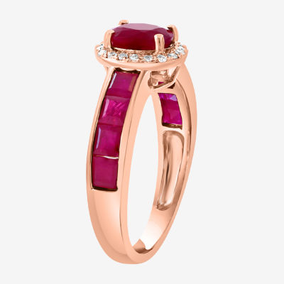 Effy Final Call Womens 1/10 CT. T.W. Genuine Red Ruby 14K Rose Gold Oval Cocktail Ring