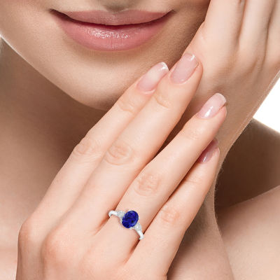 Effy Final Call Womens 1/4 CT. T.W. Genuine Blue Tanzanite 14K White Gold Oval Cocktail Ring