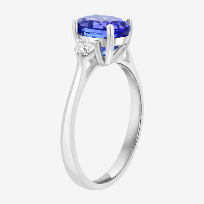 Effy Final Call Womens 1/4 CT. T.W. Genuine Blue Tanzanite 14K White Gold Oval Cocktail Ring