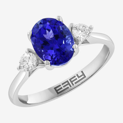 Effy Final Call Womens 1/4 CT. T.W. Genuine Blue Tanzanite 14K White Gold Oval Cocktail Ring