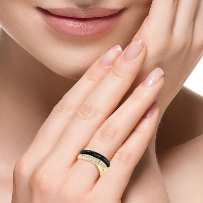 Effy Final Call Womens 1/3 CT. T.W. Genuine Black Onyx 14K Gold Curved Cocktail Ring