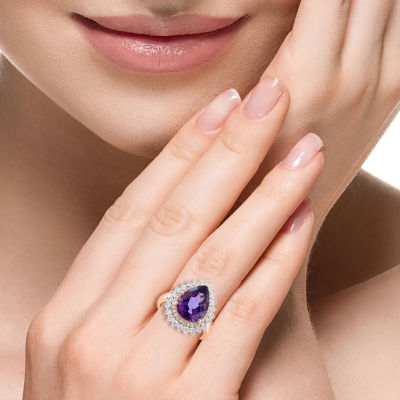 Effy Final Call Womens 1/3 CT. T.W. Genuine Purple Amethyst 14K Two Tone Gold Pear Cocktail Ring