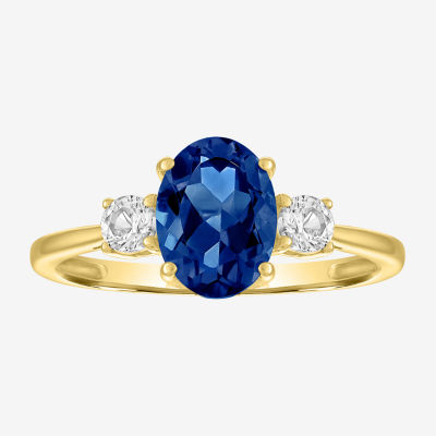 Gemstone 10K Gold 3-Stone Oval Cocktail Ring