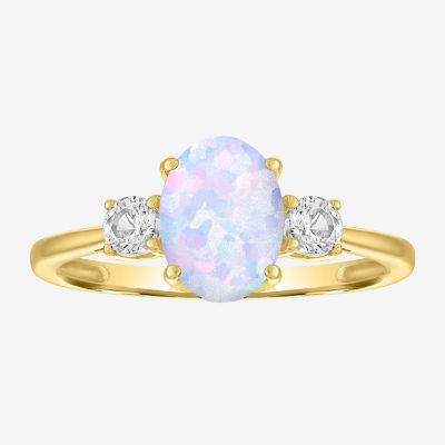 Gemstone 10K Gold 3-Stone Oval Cocktail Ring