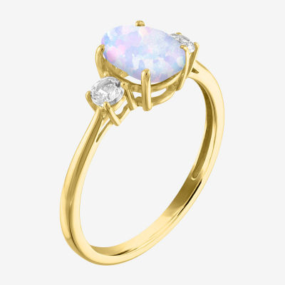 Gemstone 10K Gold 3-Stone Oval Cocktail Ring