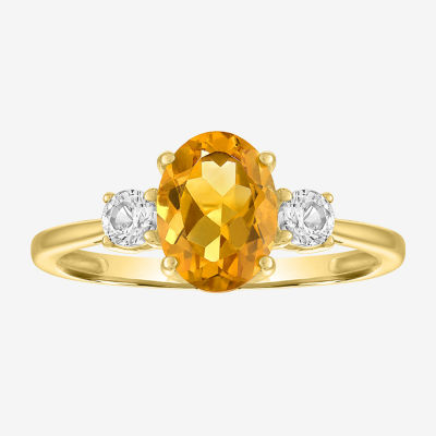 Womens Genuine Yellow Citrine 10K Gold Oval Cocktail Ring